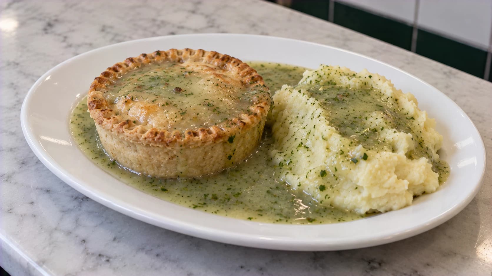 AI-made picture of Pie and mash