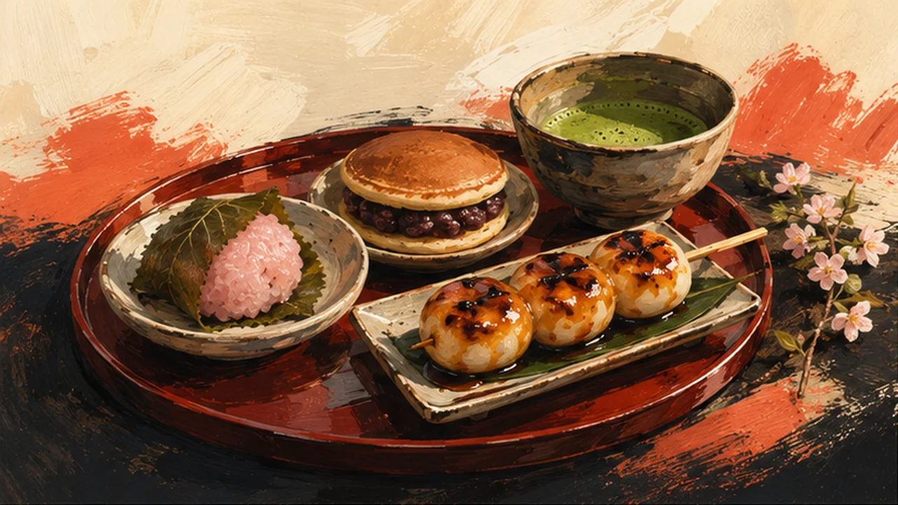 AI-made picture of Habutae dango, yaki (羽二重団子・焼き団子)