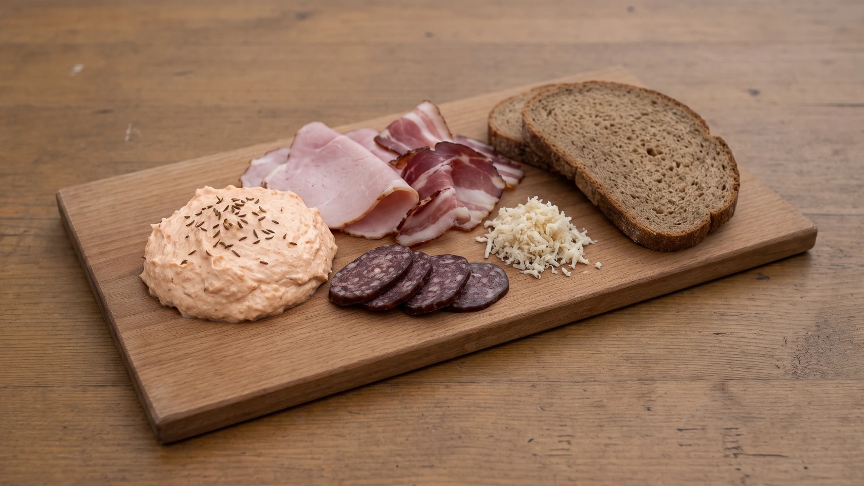 AI-made picture of Aufstrich-Dreier (Liptauer, Ei, Grammelschmalz)