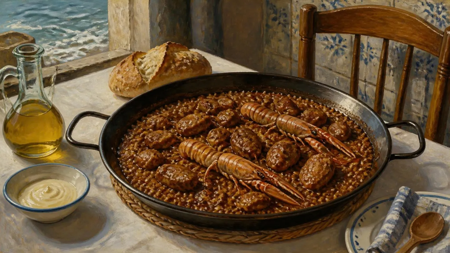 AI-made picture of Arròs amb capipota i llagostins
