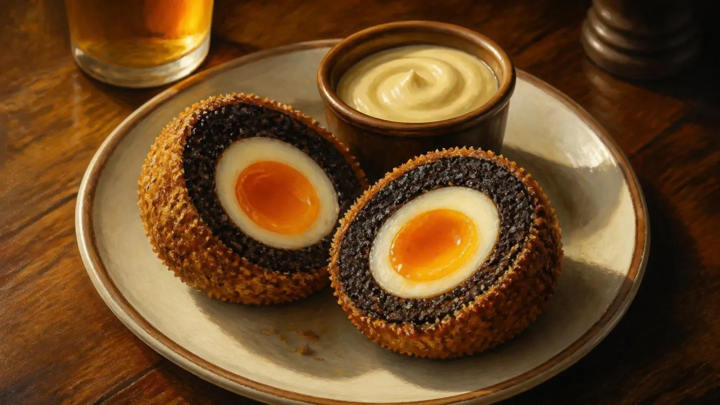 AI-made picture of Black pudding Scotch egg