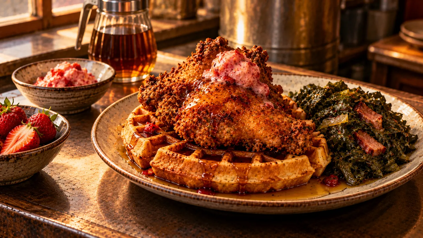 AI-made picture of Southern Fried Chicken & Eggnog Waffle
