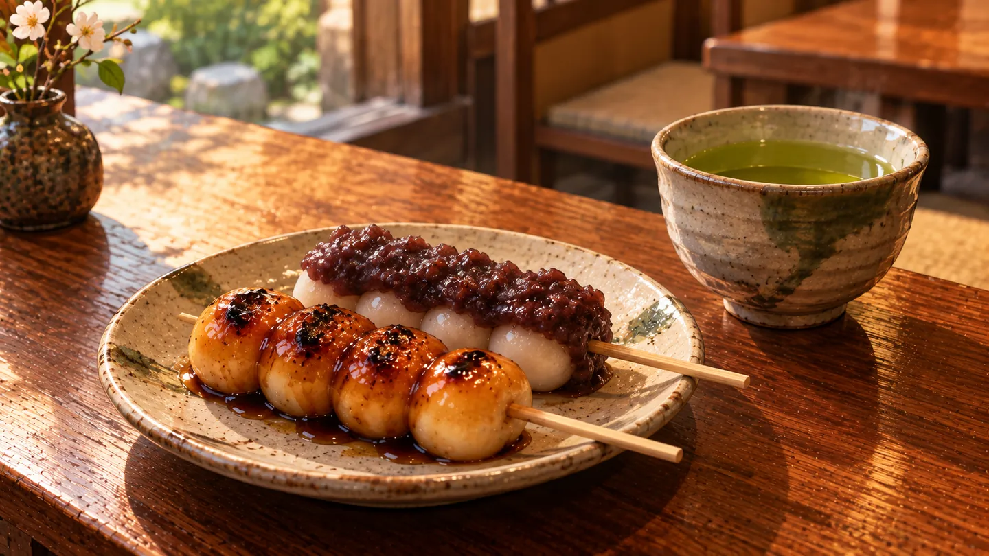 AI-made picture of Kijōyu dango (生醤油)