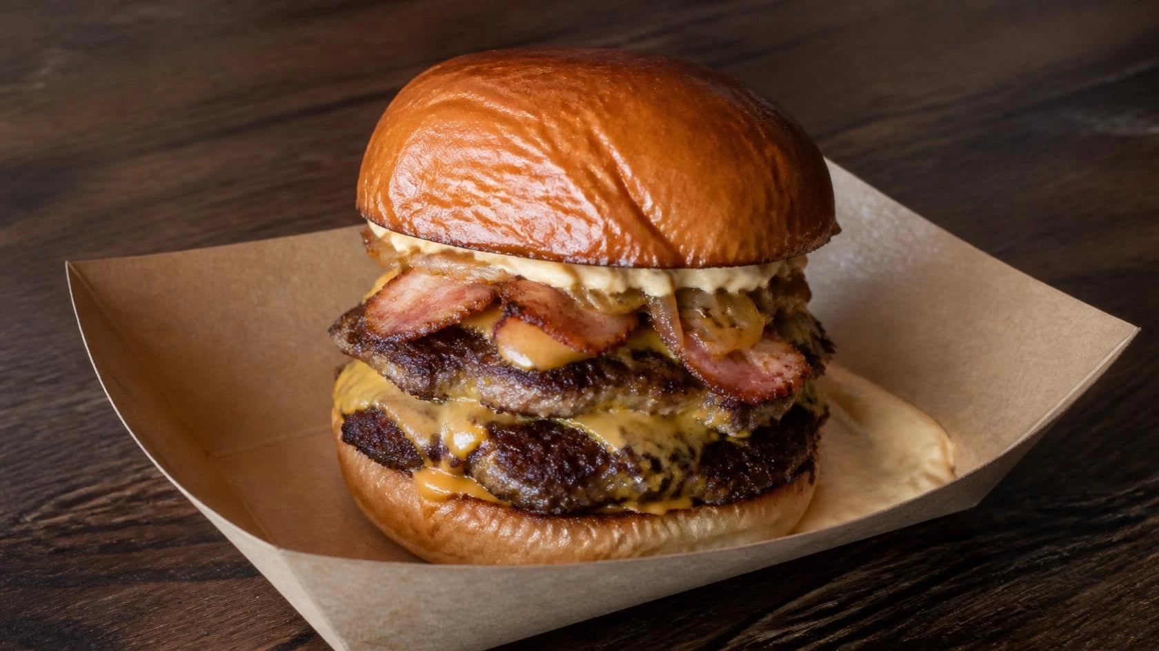 AI-made picture of Double Miso Bacon Burger
