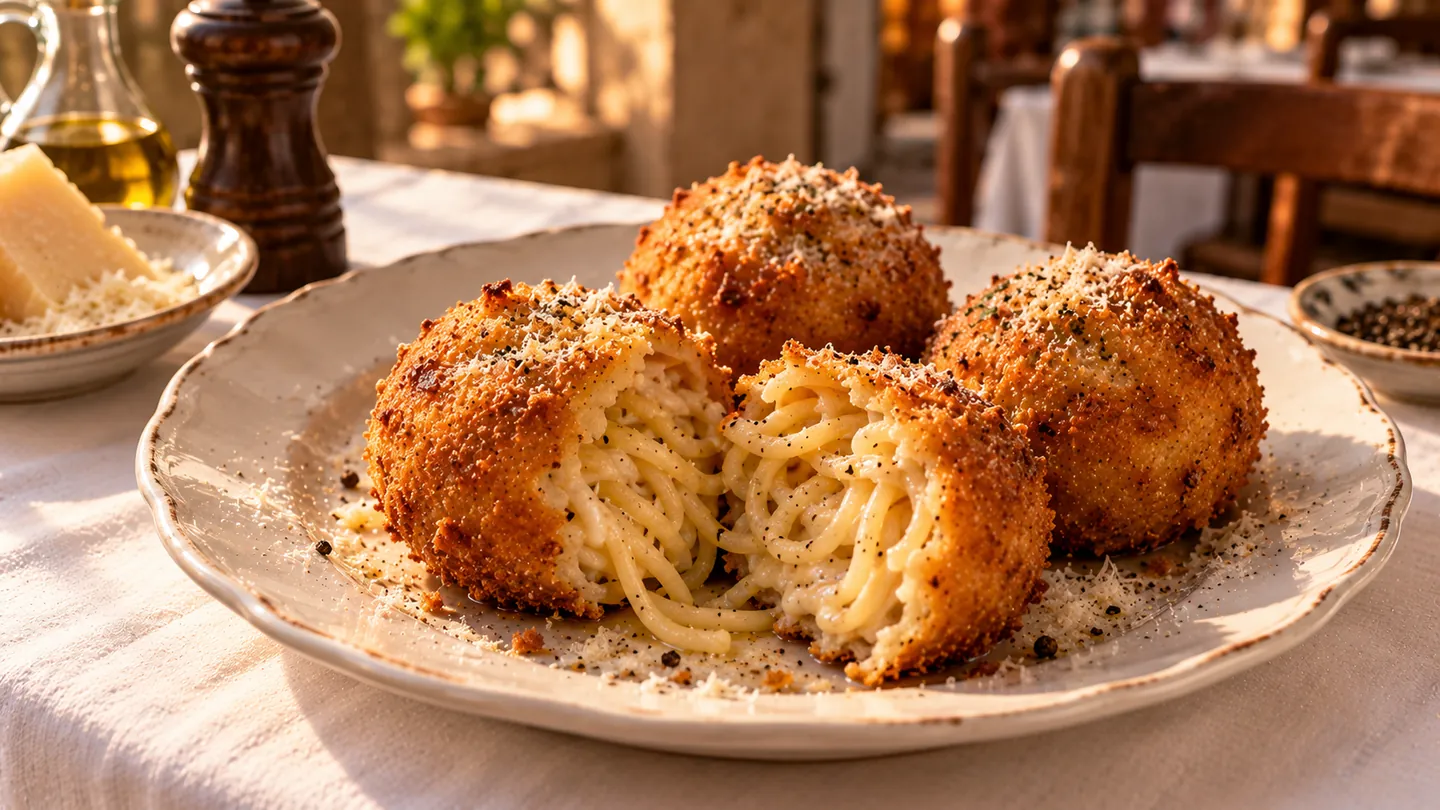 AI-made picture of Fried cacio e pepe
