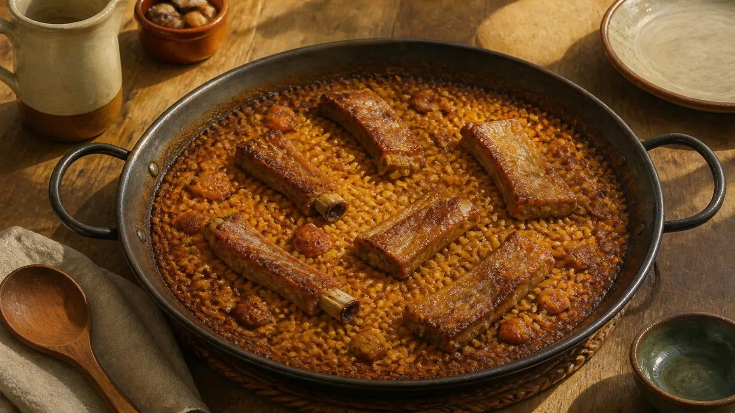 AI-made picture of Iberian pork rib Paella