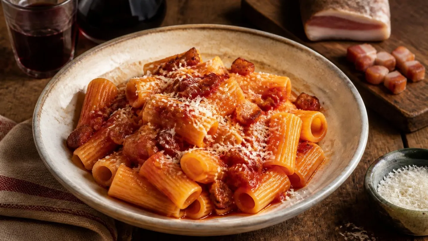 AI-made picture of Rigatoni Mancini all'amatriciana