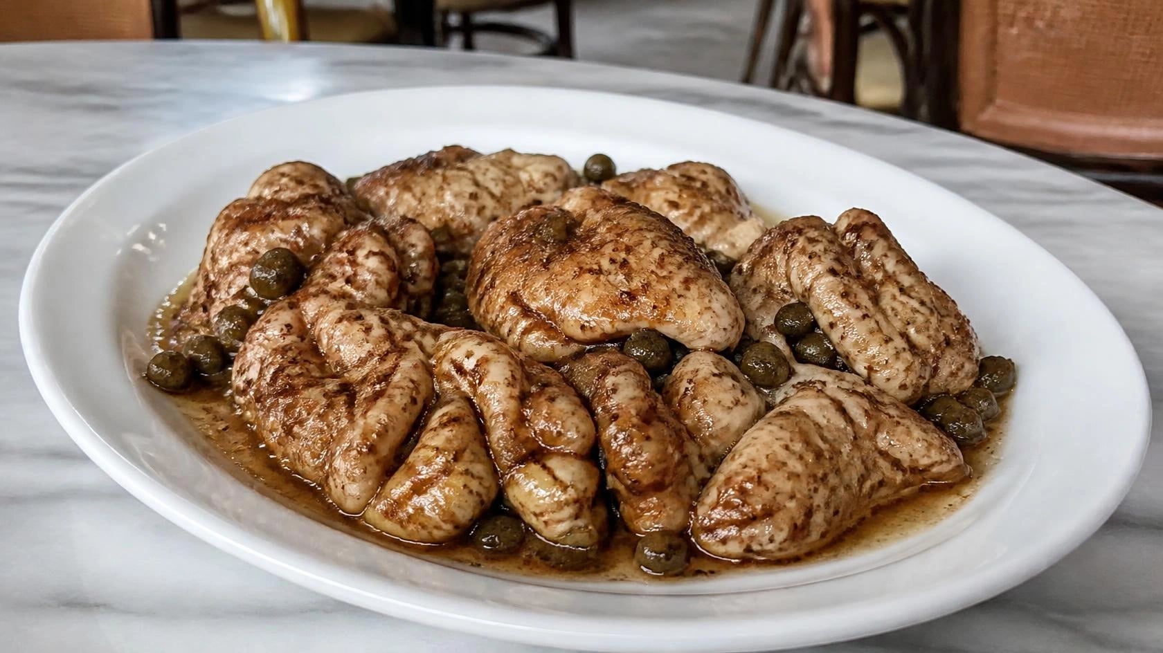 AI-made picture of Sesos de cordero con mantequilla negra y alcaparras