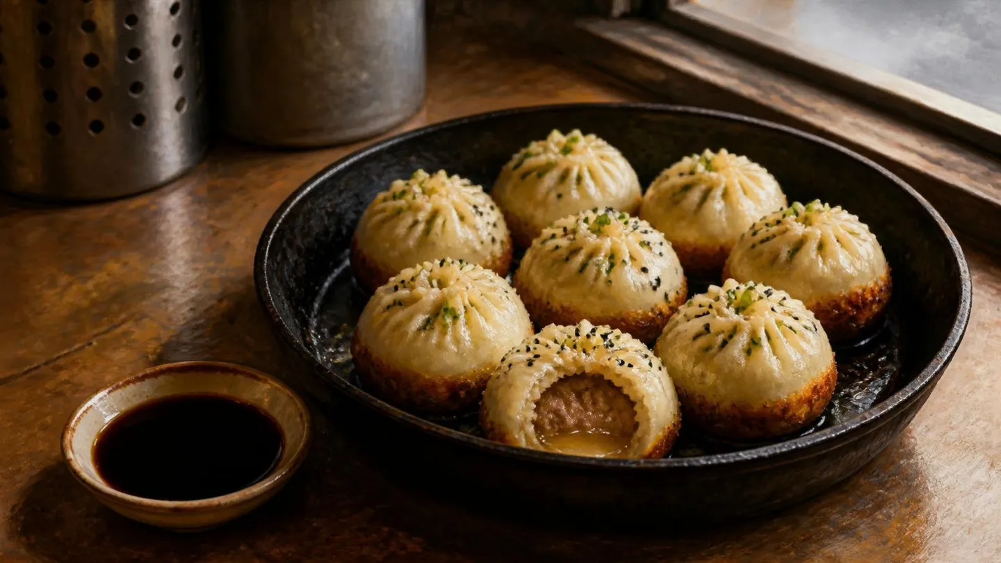 AI-made picture of Pork Pan Fried Soup Dumplings