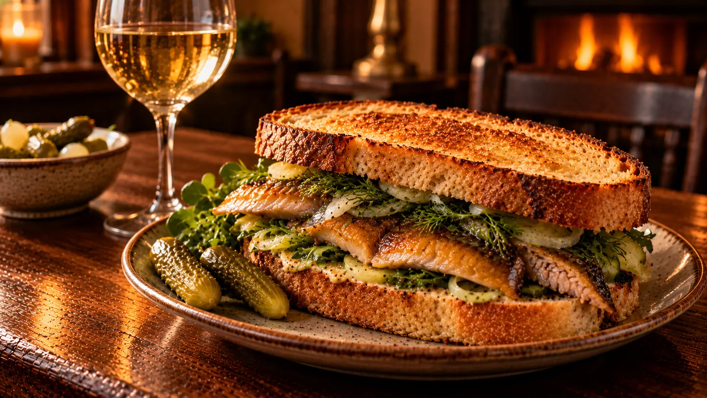 AI-made picture of Smoked eel sandwich