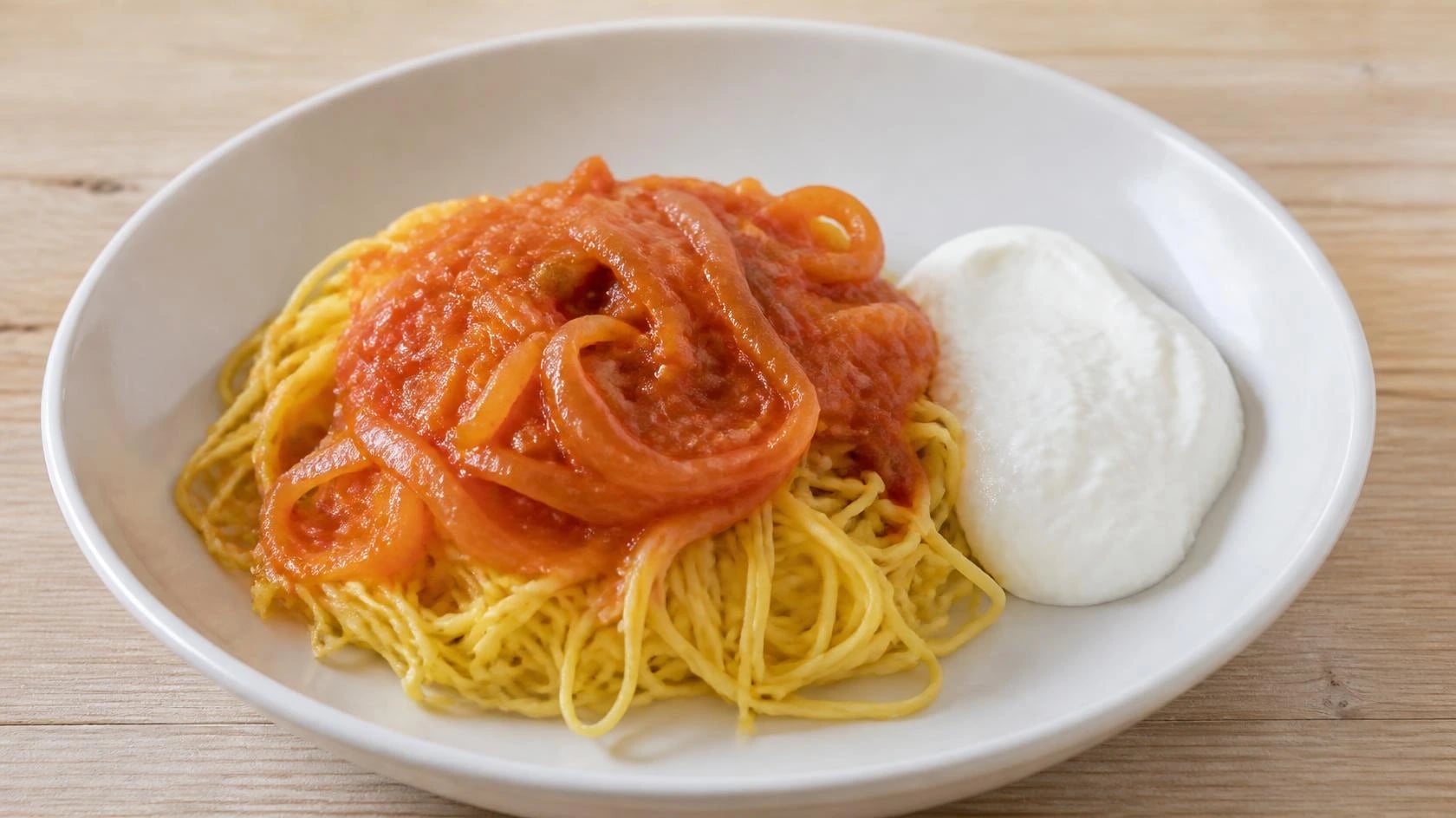 AI-made picture of Tagliolini con friggione e cremoso di squacquerone