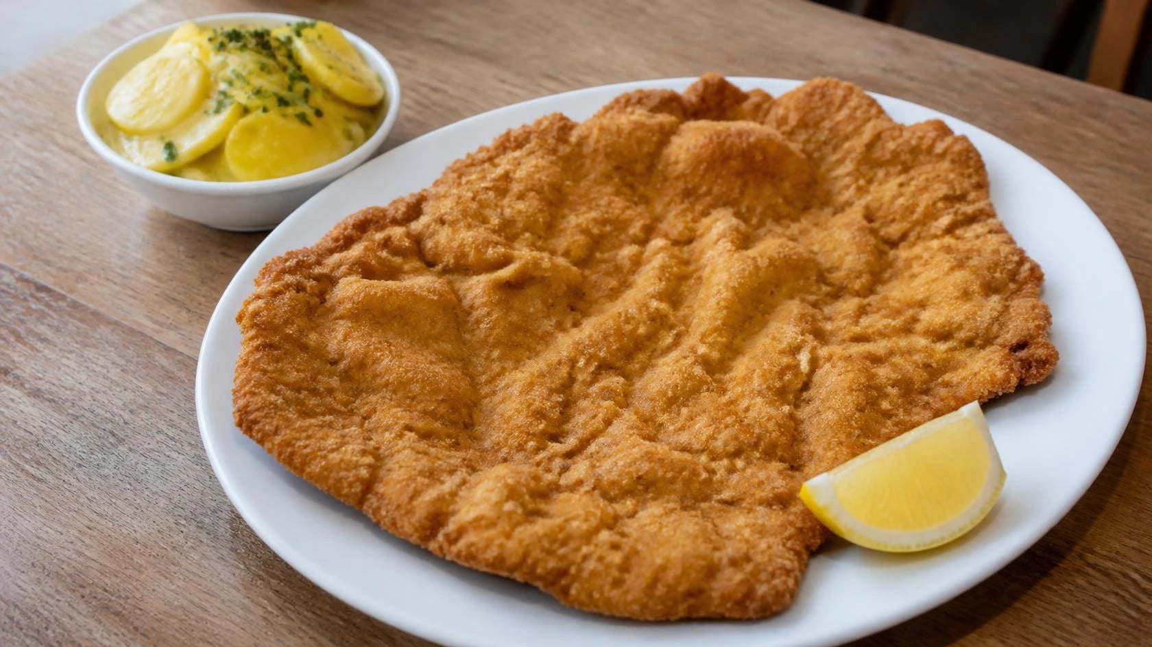 AI-made picture of Wiener Schnitzel vom Kalb mit Erdäpfelsalat